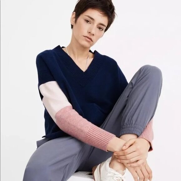 Madewell Colorblock Charleston V Neck Pullover Sweater - Picture 2 of 11